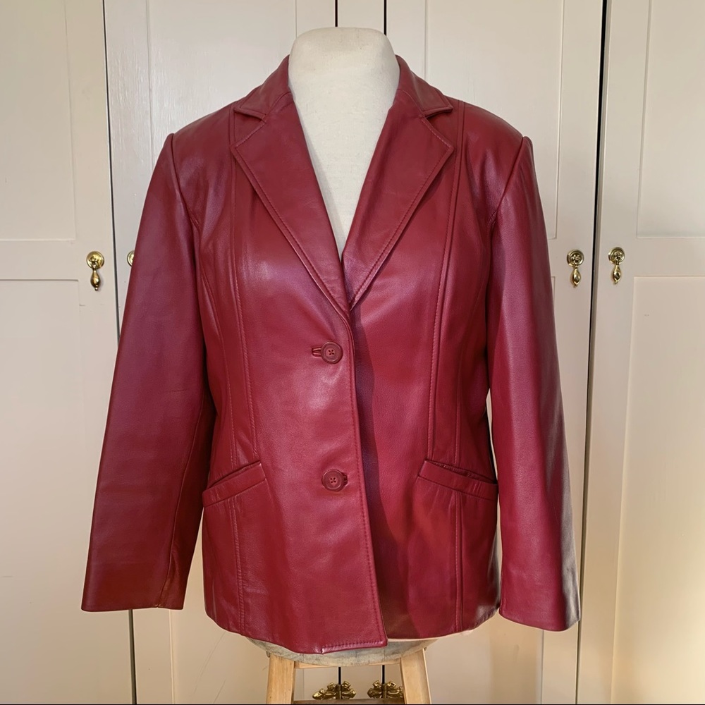 Cherry red Lamb skin leather jacket